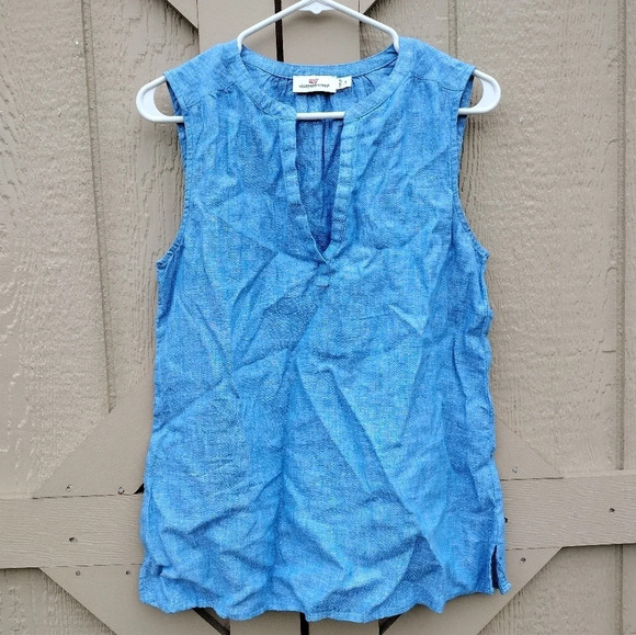 Vineyard Vines Tops - Vineyard Vines Small Blue Linen Casual Comfortable Sleeveless Top